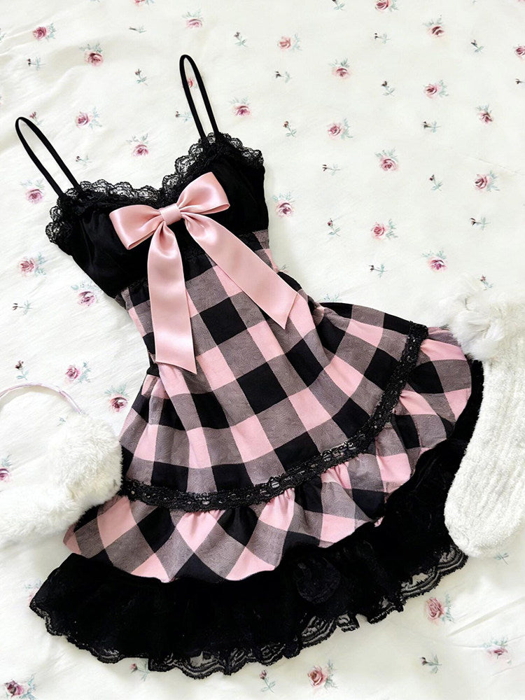 retro black&pink bow dress