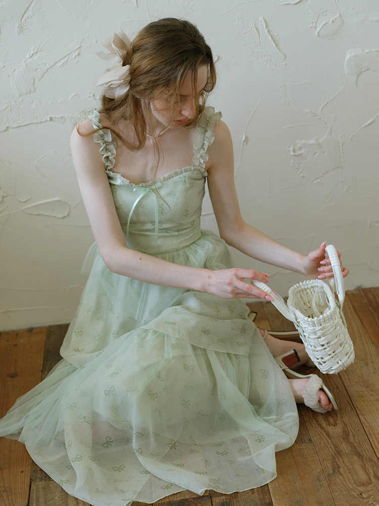Green Fresh Fairy Suspender Mesh Dress