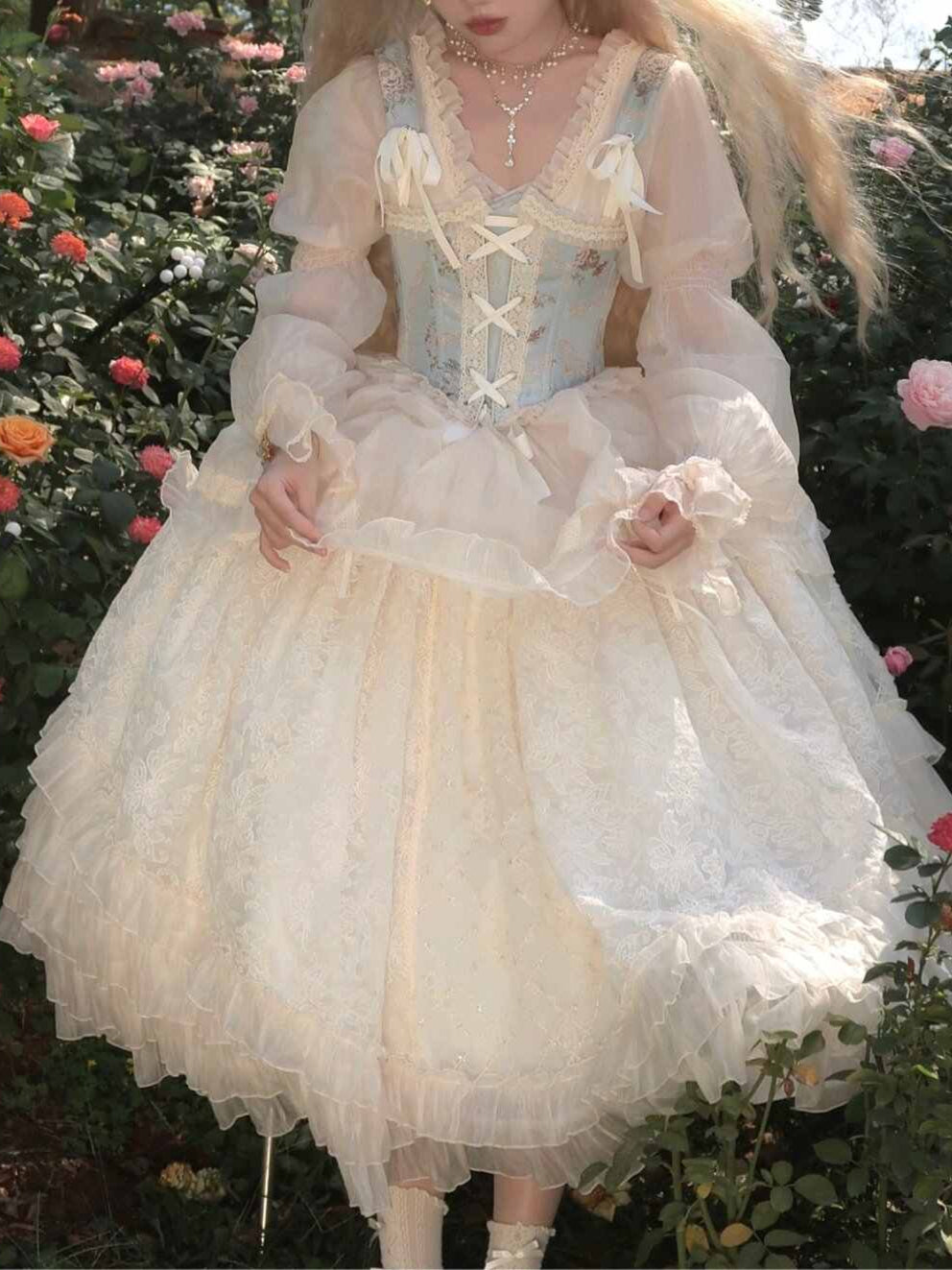 Lace Mesh Flower Corset Princess Dress