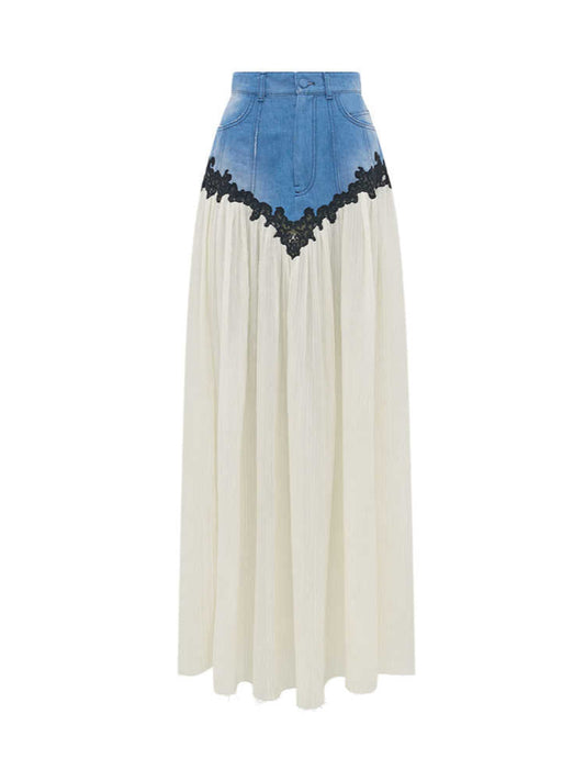 Denim Splicing Mesh Skirt