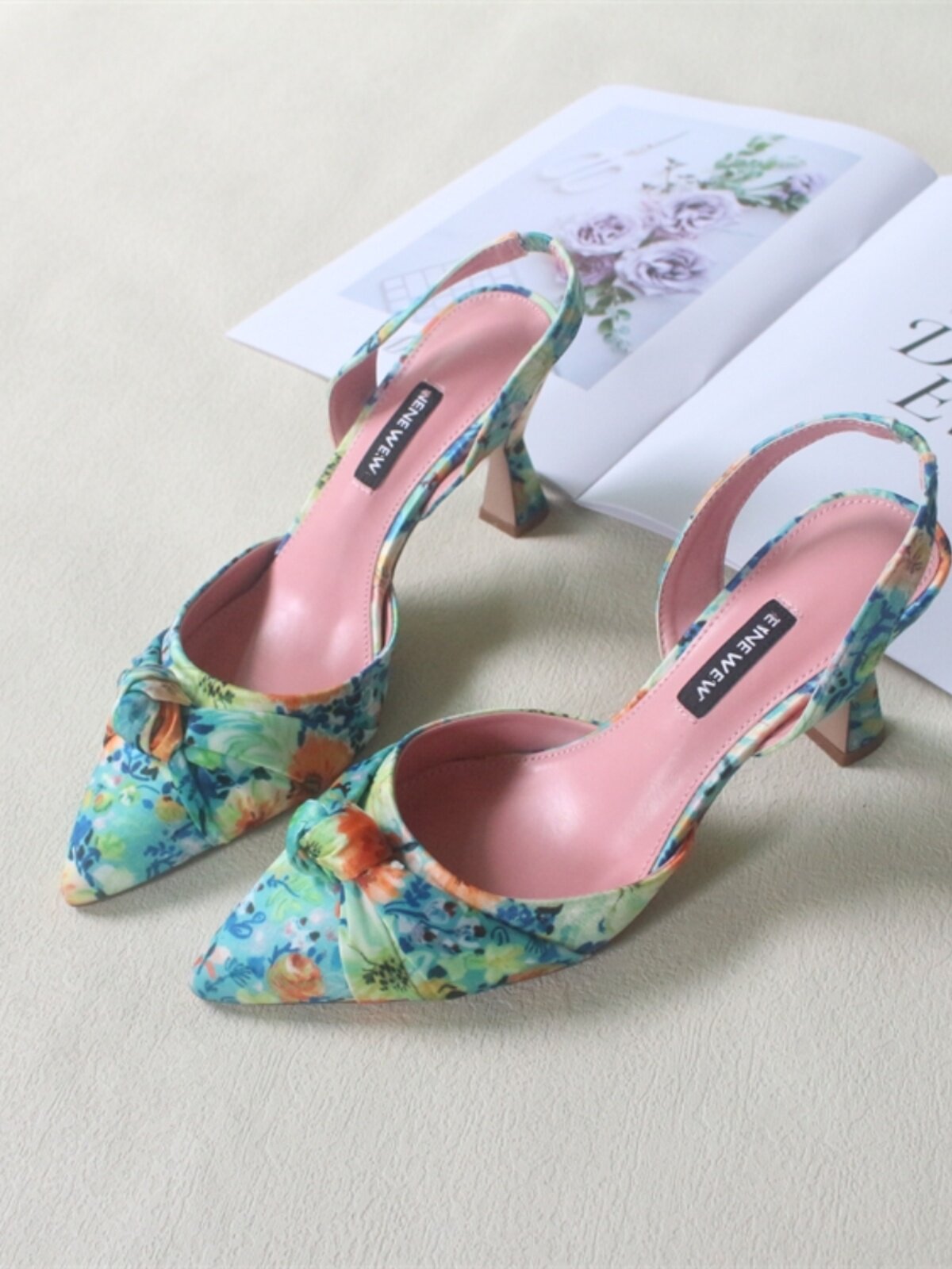 Versatile Printed Two-Tone Satin Closed-Toe High Heel Sandals for Dress