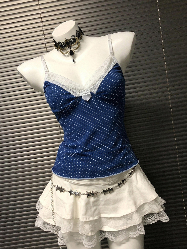 blue lace bow tank top
