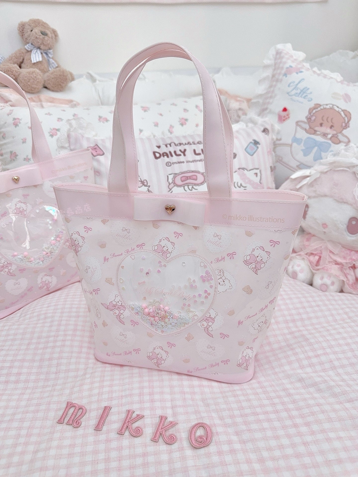 kawaii pink jelly makeup storage bag
