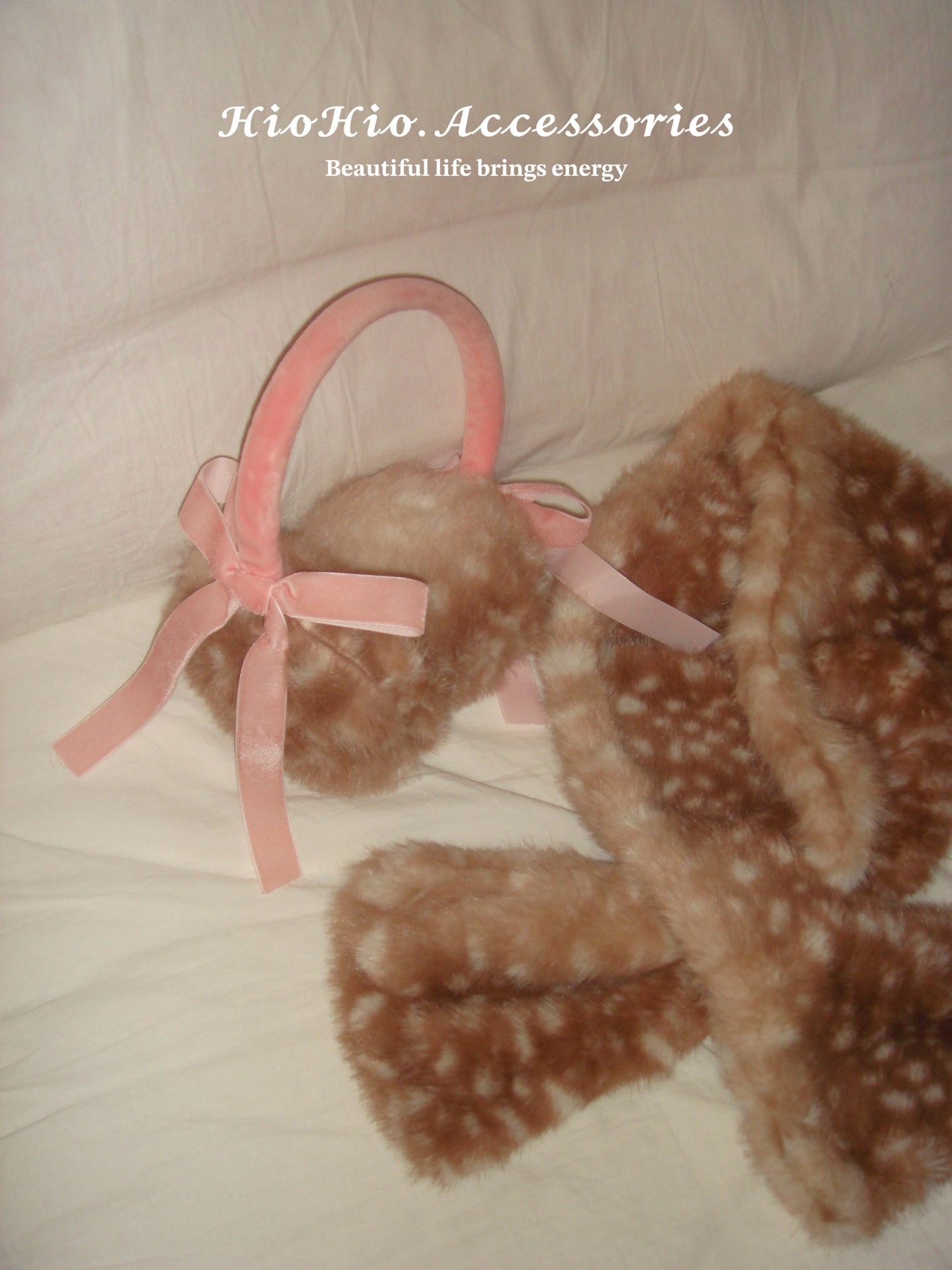 Pink Velvet Bow Plush Deer Kawaii Earmuffs