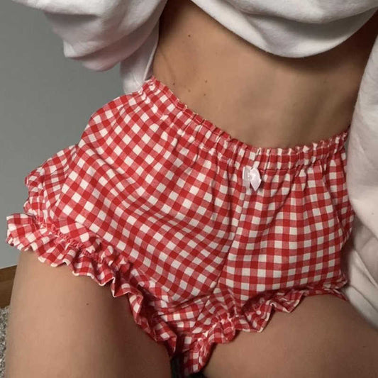Plaid Bow-knot Spliced Shorts