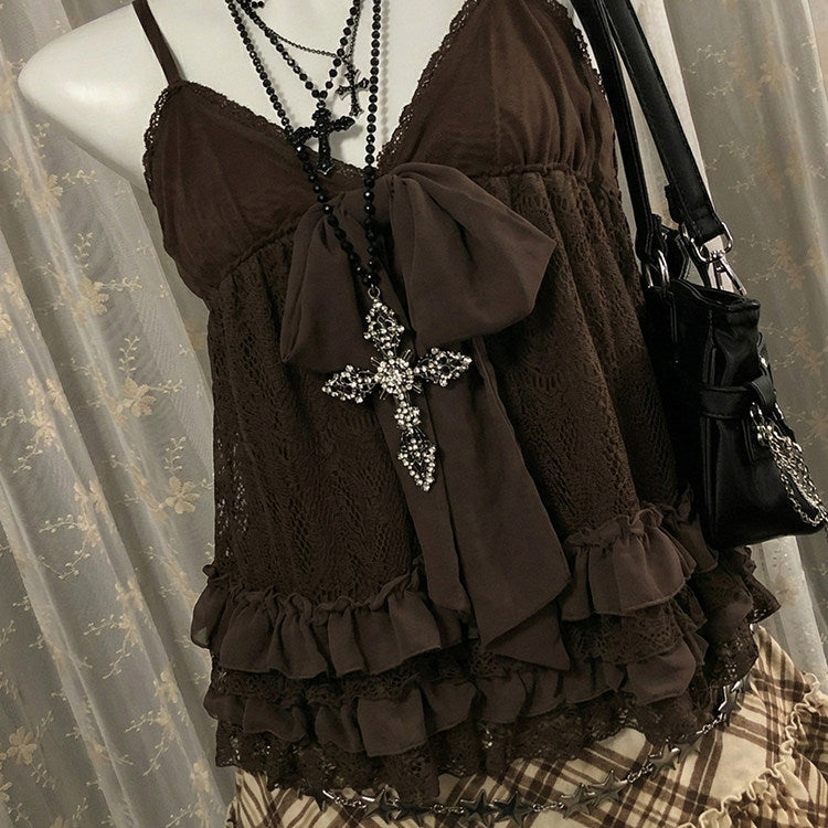 Brown Vintage Sweetheart Cami Top