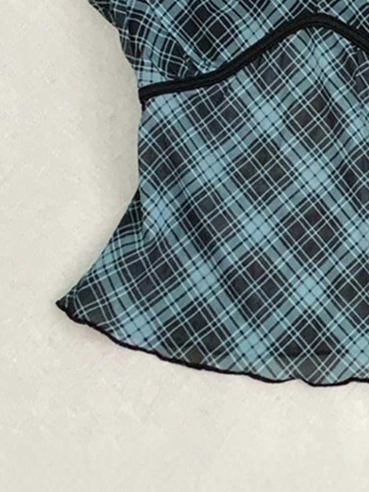 Fake Two-piece Plaid Lace Top