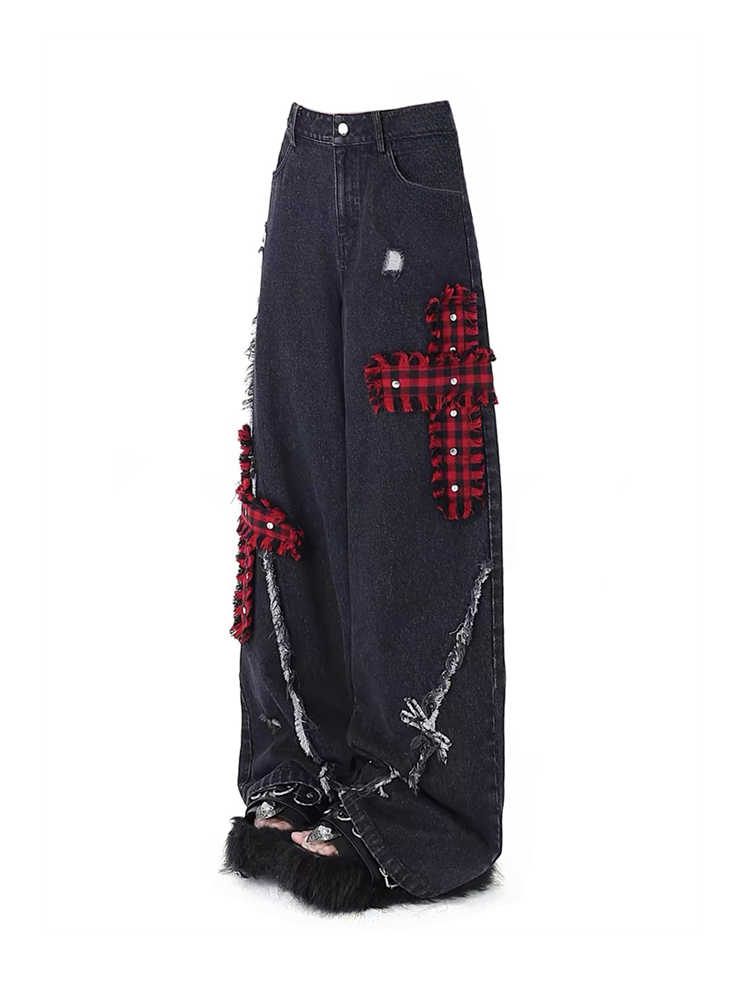 Y2K Punk Wide Leg Ripped Jeans