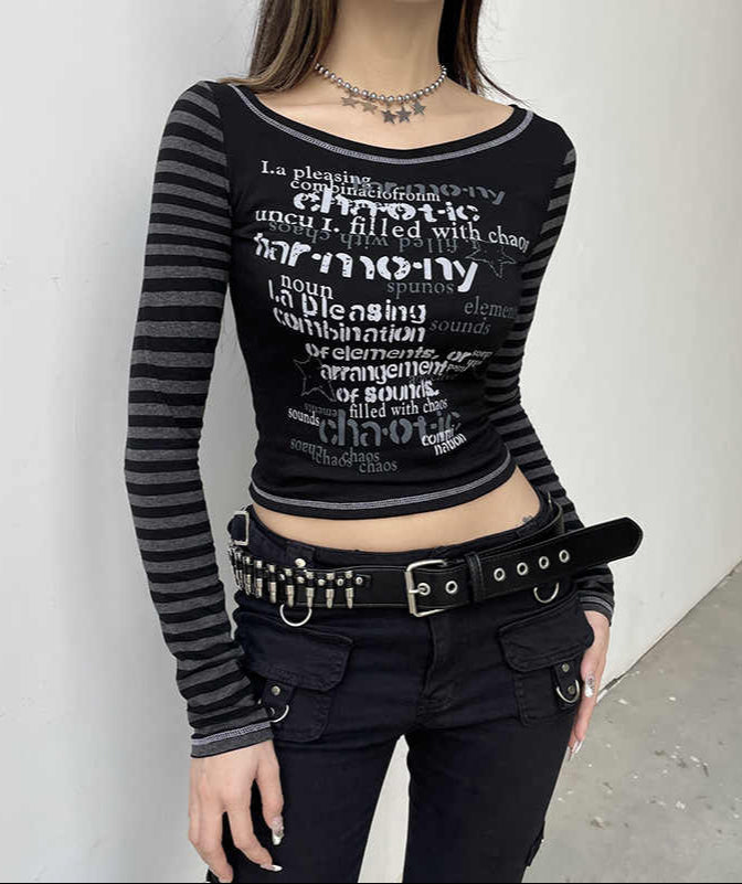 Y2K Grunge Striped Long-sleeved Top