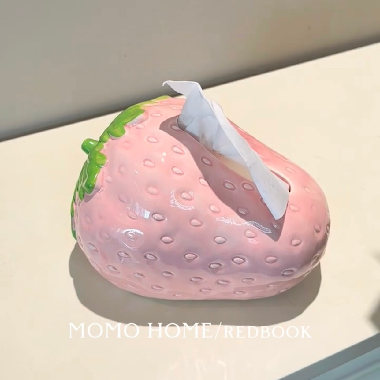 Pink strawberry tissue ceramic box