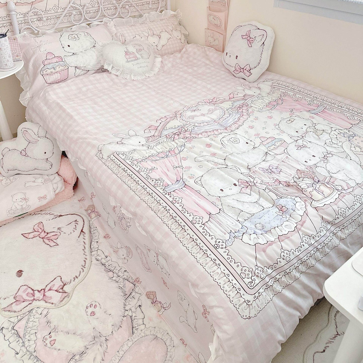 kawaii cat four-piece bed sheet and quilt cover set