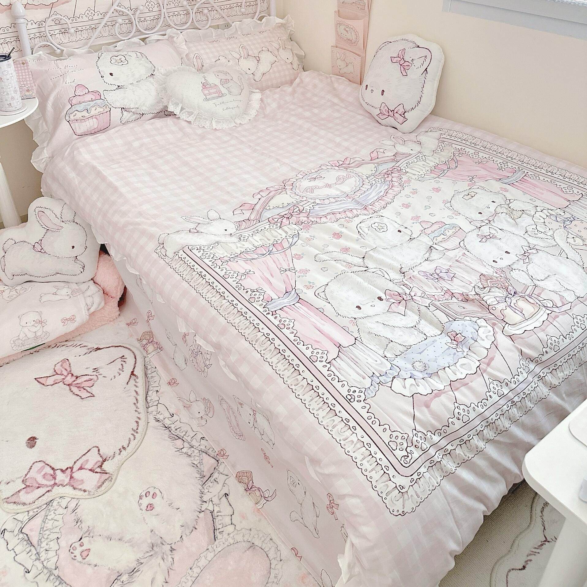 kawaii cat four-piece bed sheet and quilt cover set