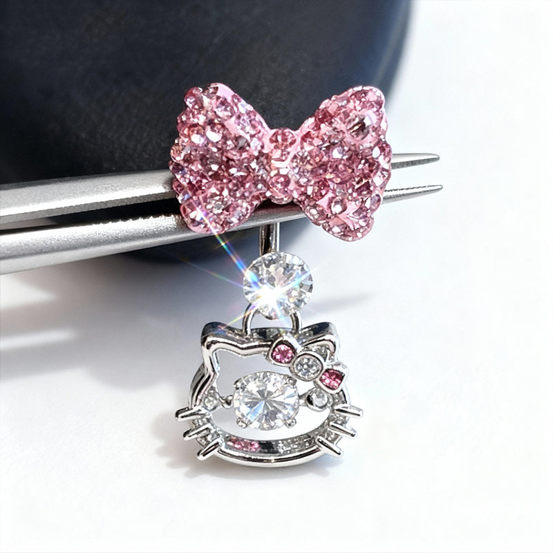 pink diamond bow kitty kawaii earrings