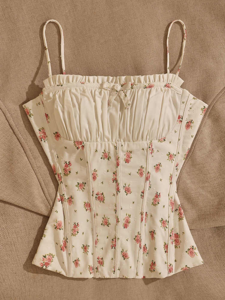 French Floral Bow Tank Top