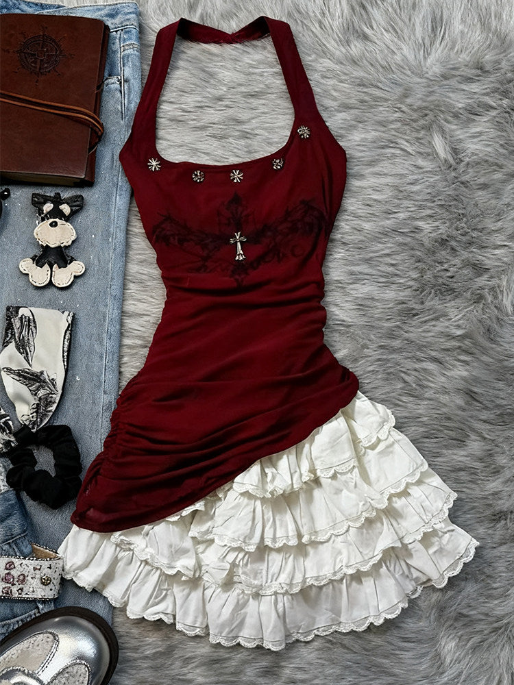 y2k retro ruffled coord