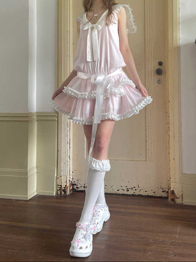 Angel Pink Lace Bow Dress