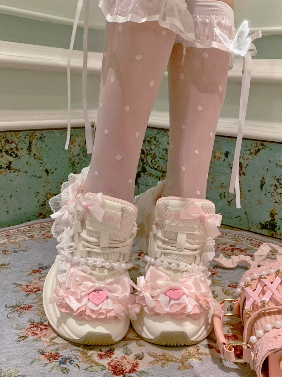 pink lace kawaii platform sneakers