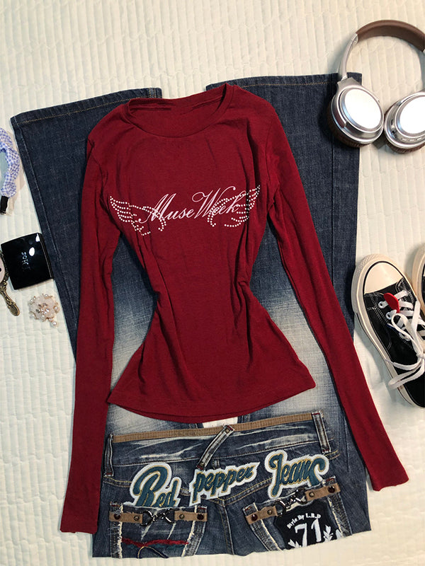 retro red long-sleeved Top
