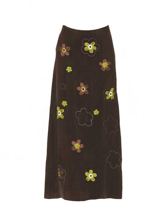 Flowers Embroidered Knitted Skirt