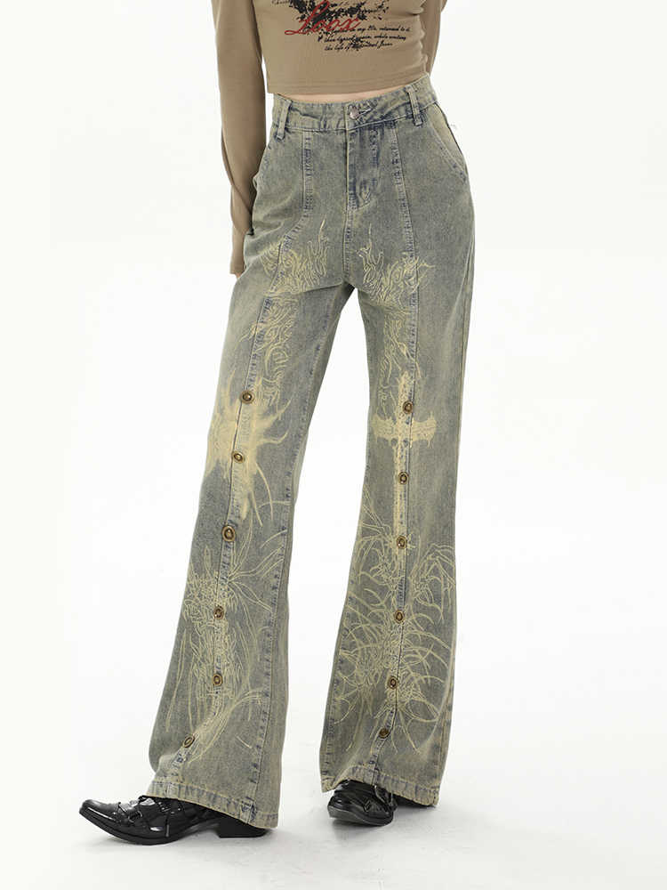 Grunge Cross Straight Flare Jeans