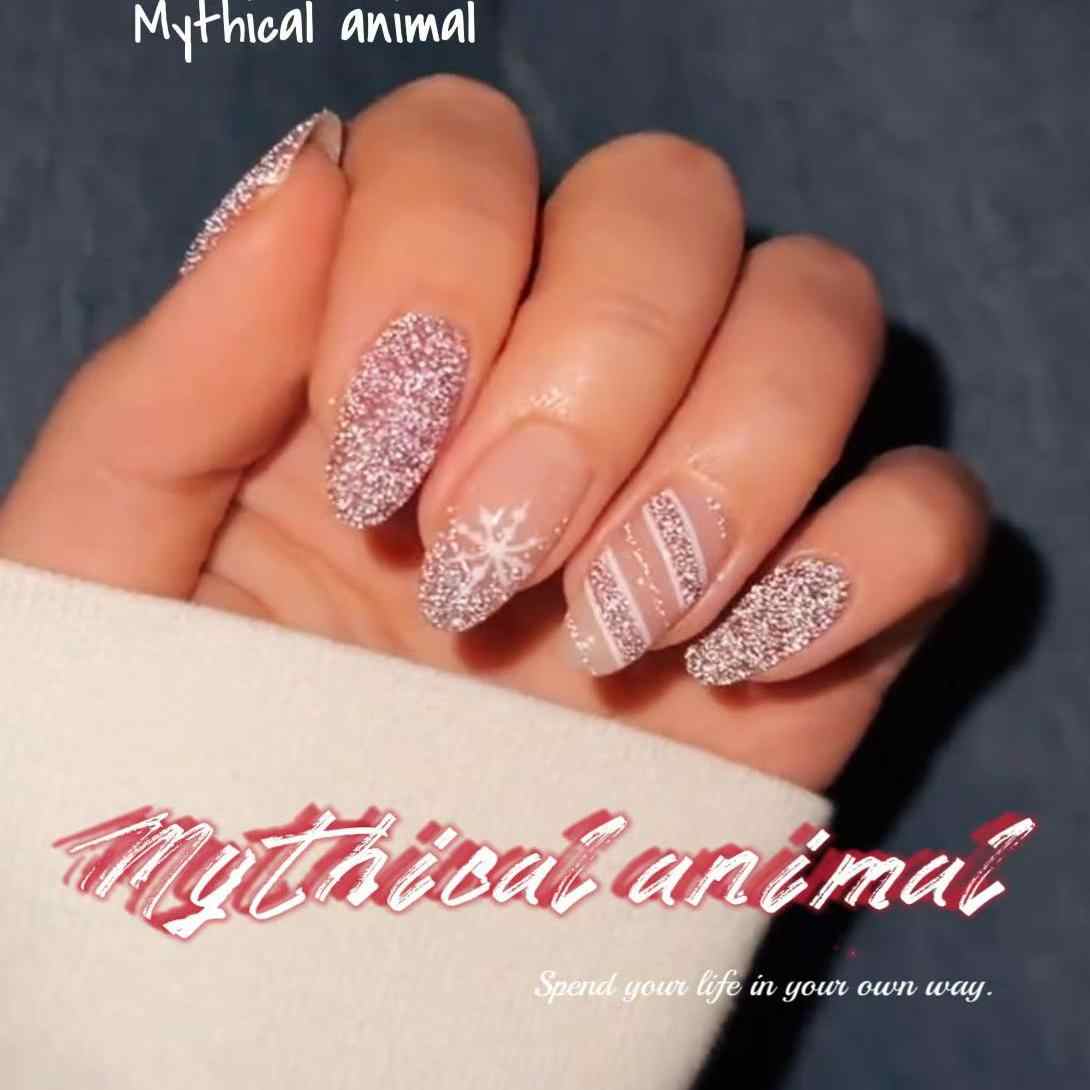 Christmas Pink Sparkling Nails