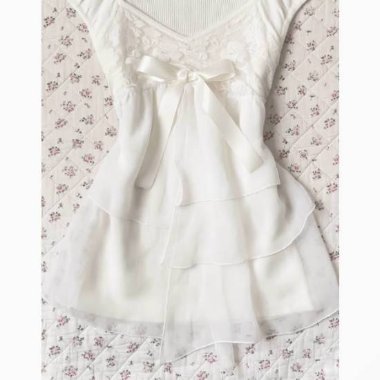 French mesh white top