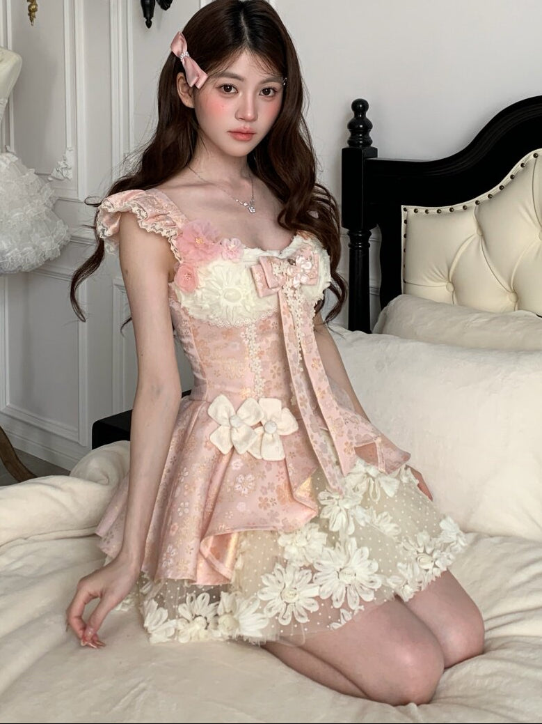sakura pink coquette lace princess dress