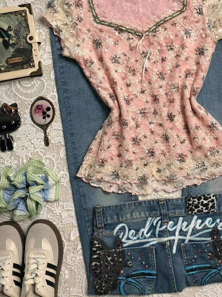 vintage pink lace shirt