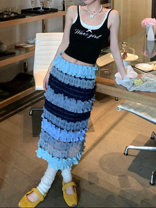Blue Mesh Puffy Cake Skirt