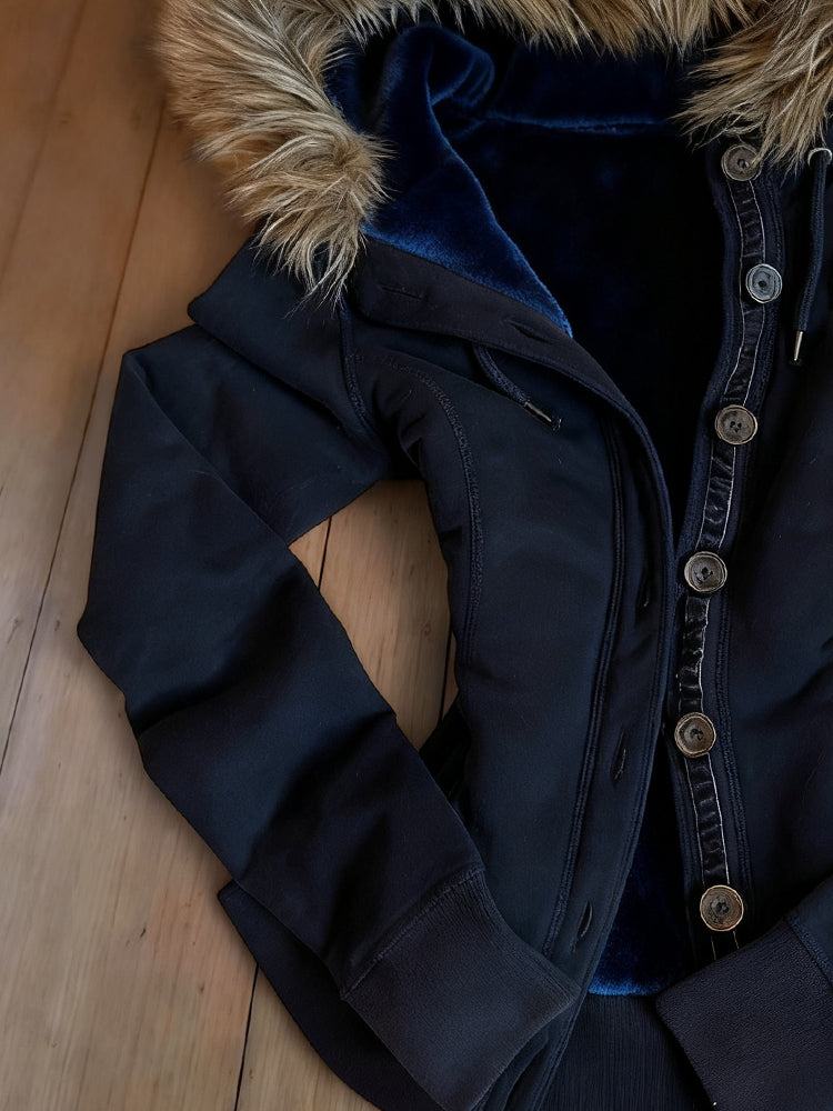 Retro blue fur hooded jacket