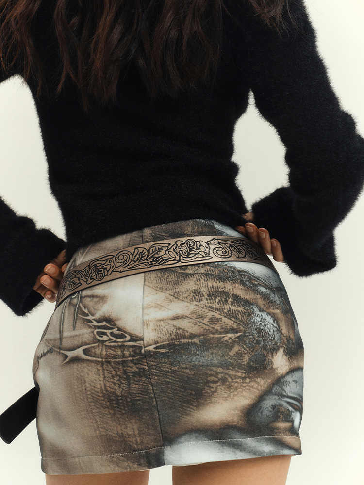 Grunge Silver Hip-hugging Short Skirt