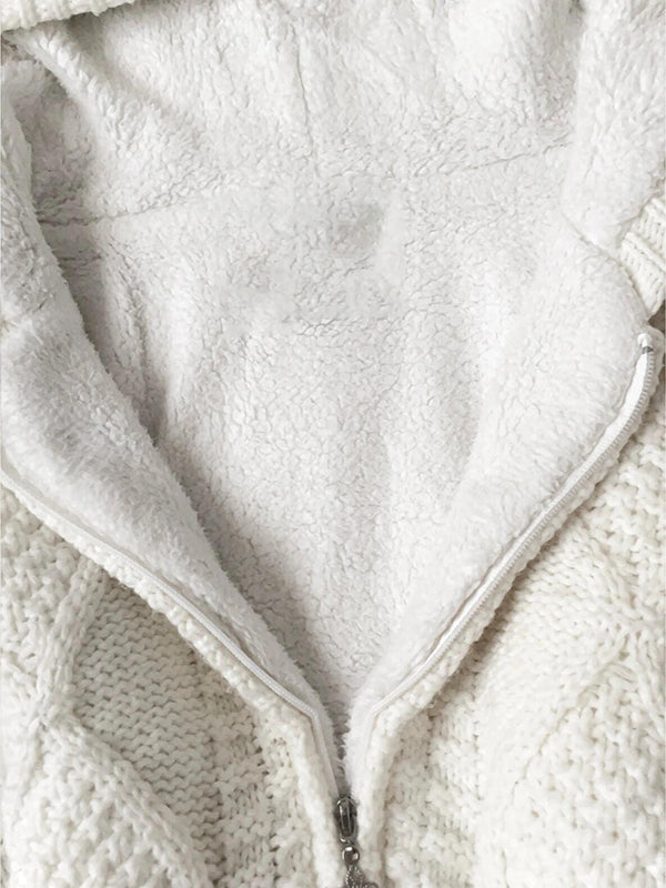 retro white hooded cardigan