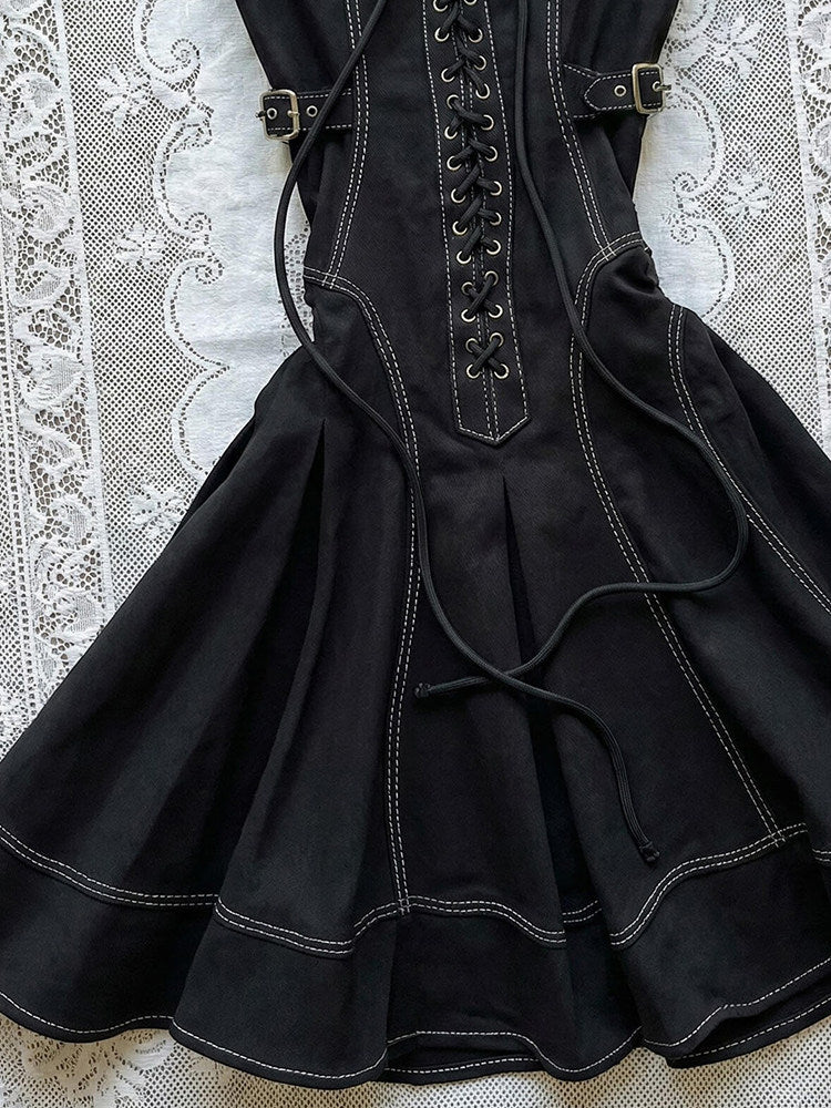 denim corset straps dress