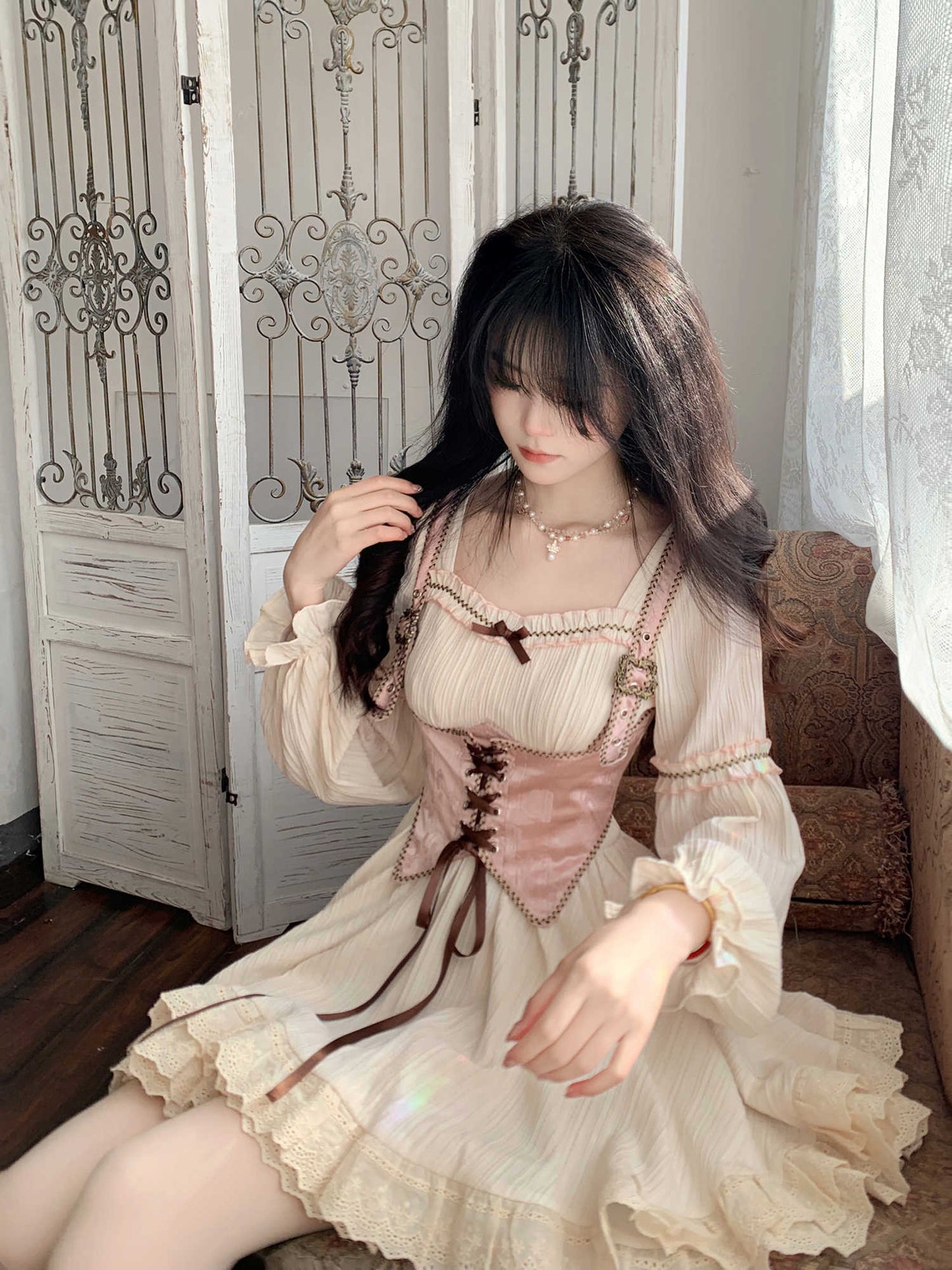 Square Neck Princess Dress + Vest Suit
