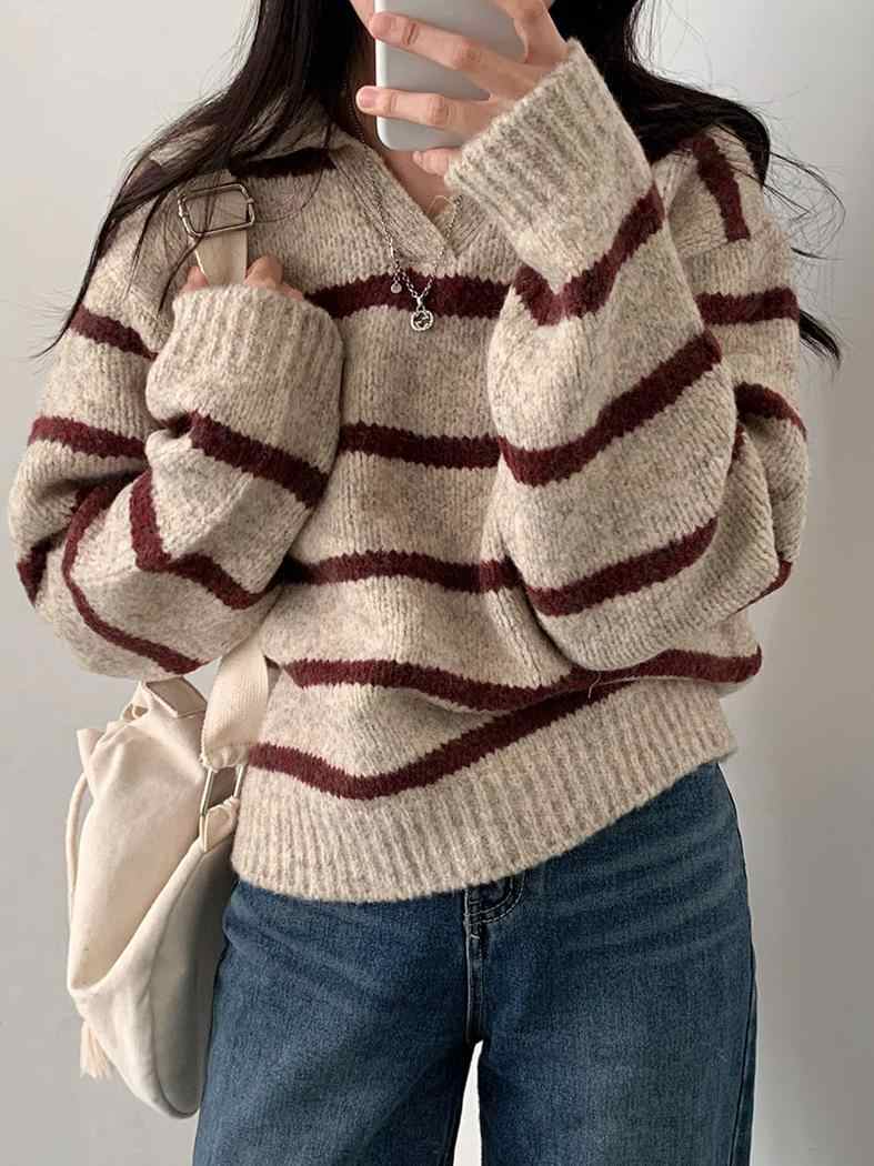 Preppy Striped V-neck Sweater