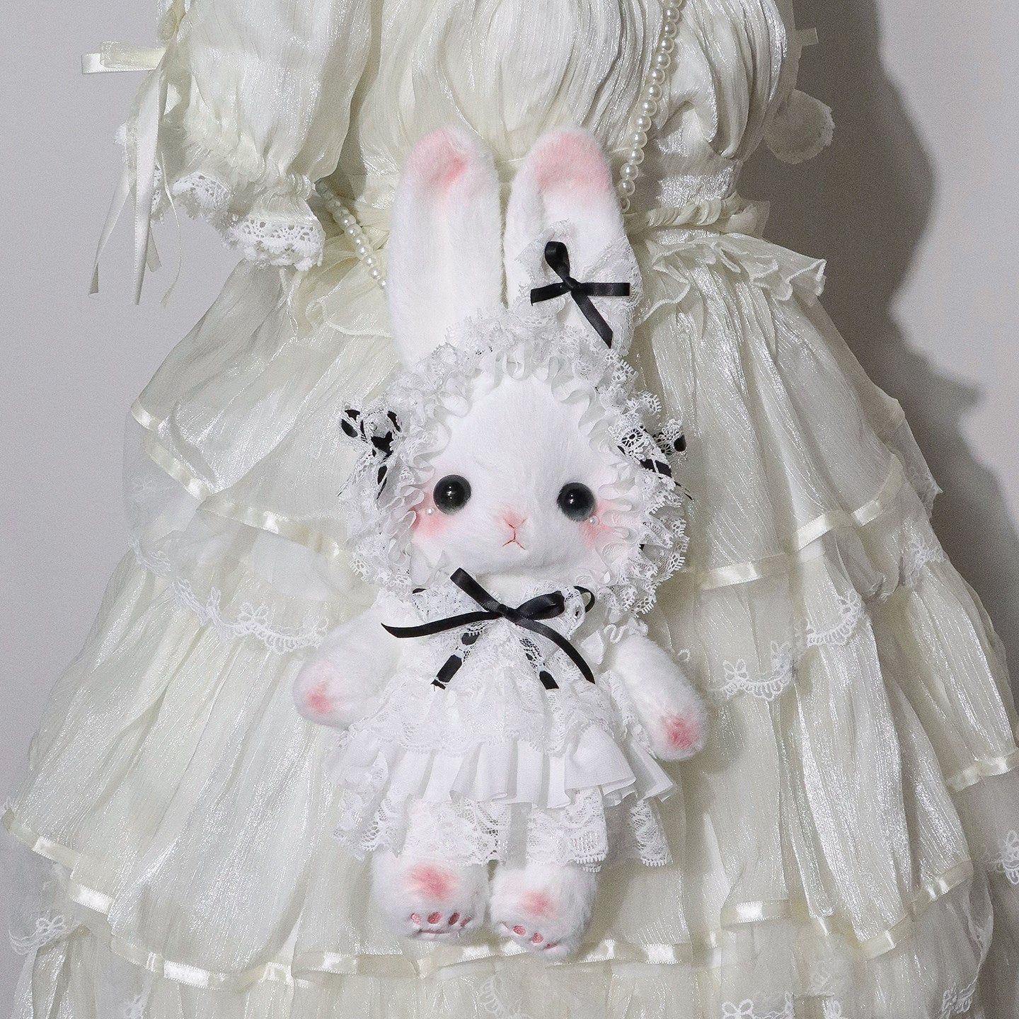 black bow lolita rabbit plush bag