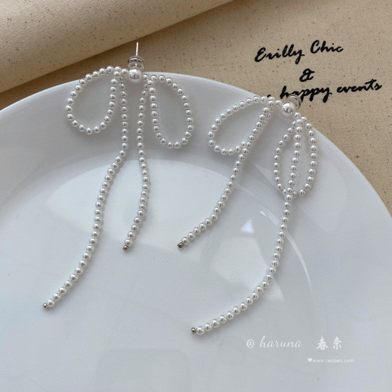 bow pearls kawaii earrings