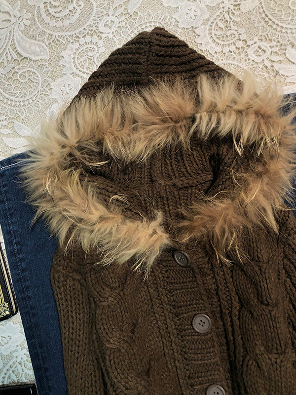 retro twist hooded knitted jacket