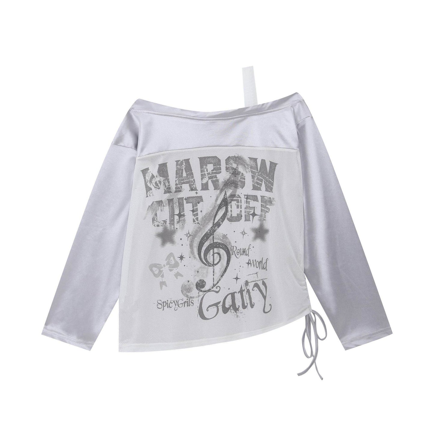 Y2K off-shoulder lace long-sleeve T-shirt