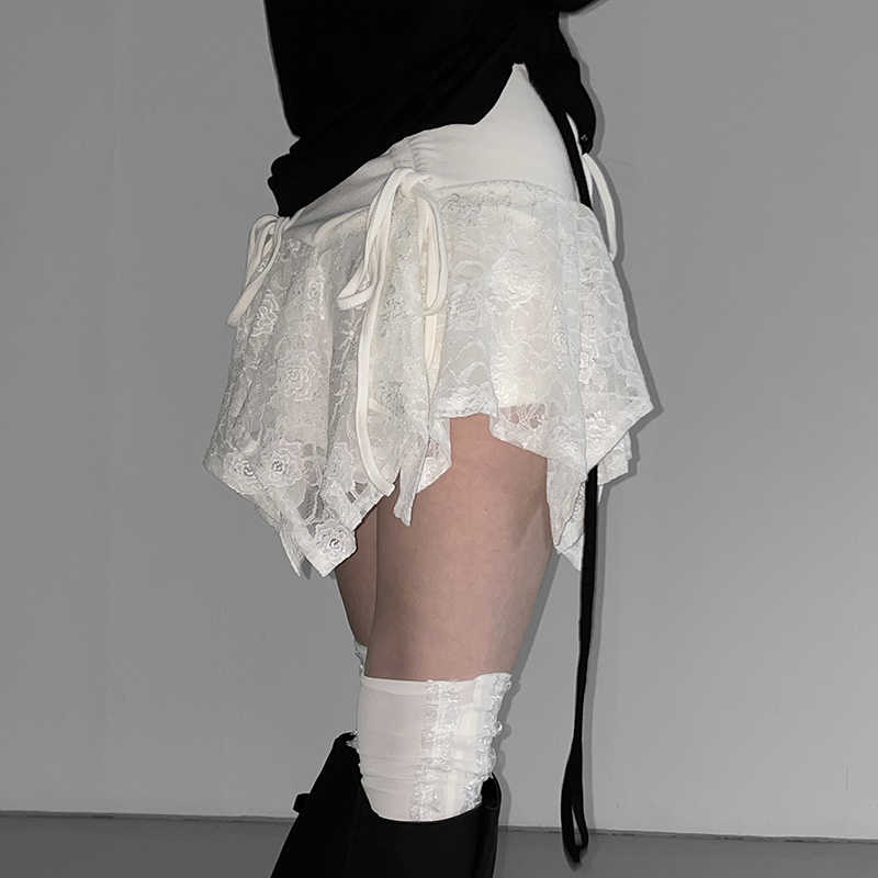 Ballet Lace Stitching Pleated Strap Skirt