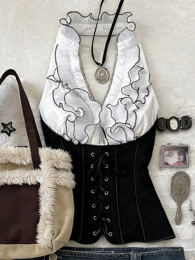 retro ruffled corset top