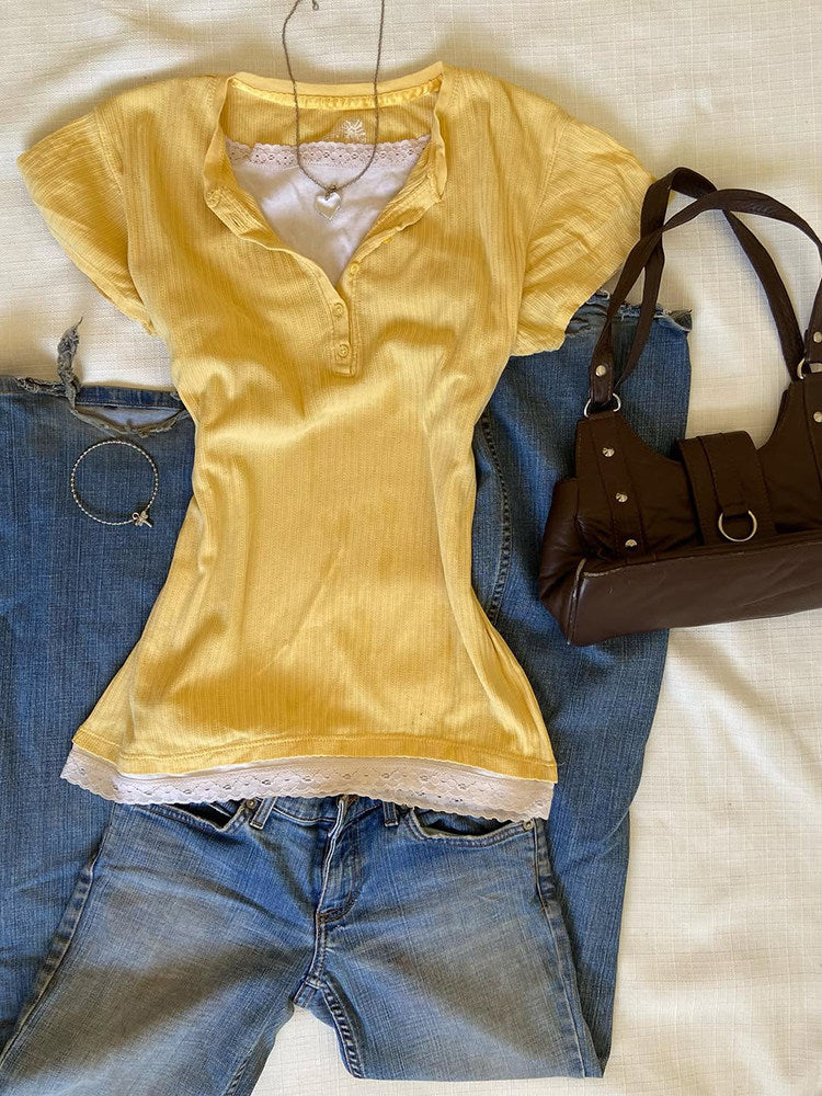 yellow lace tank top+shirt