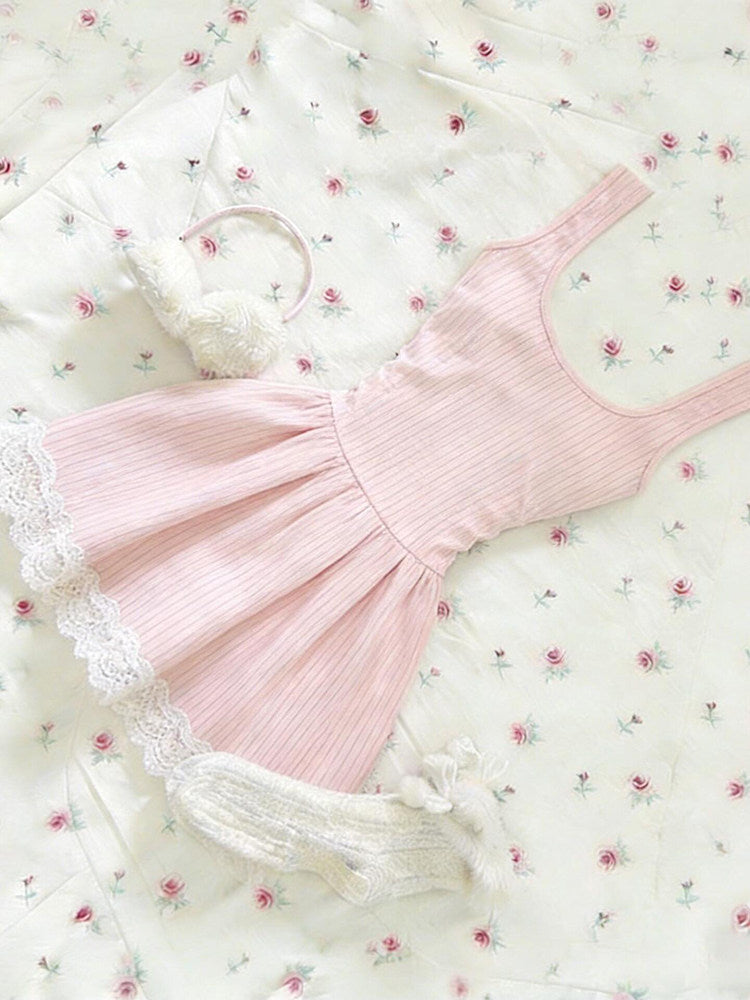 coquette lace trim suspender dress