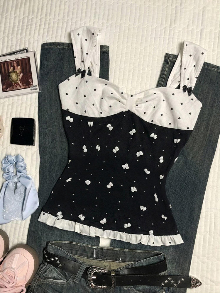 dark coquette polka dots tank top