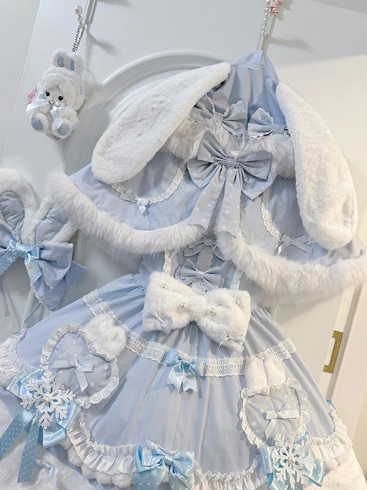 winter baby blue fur kawaii coat