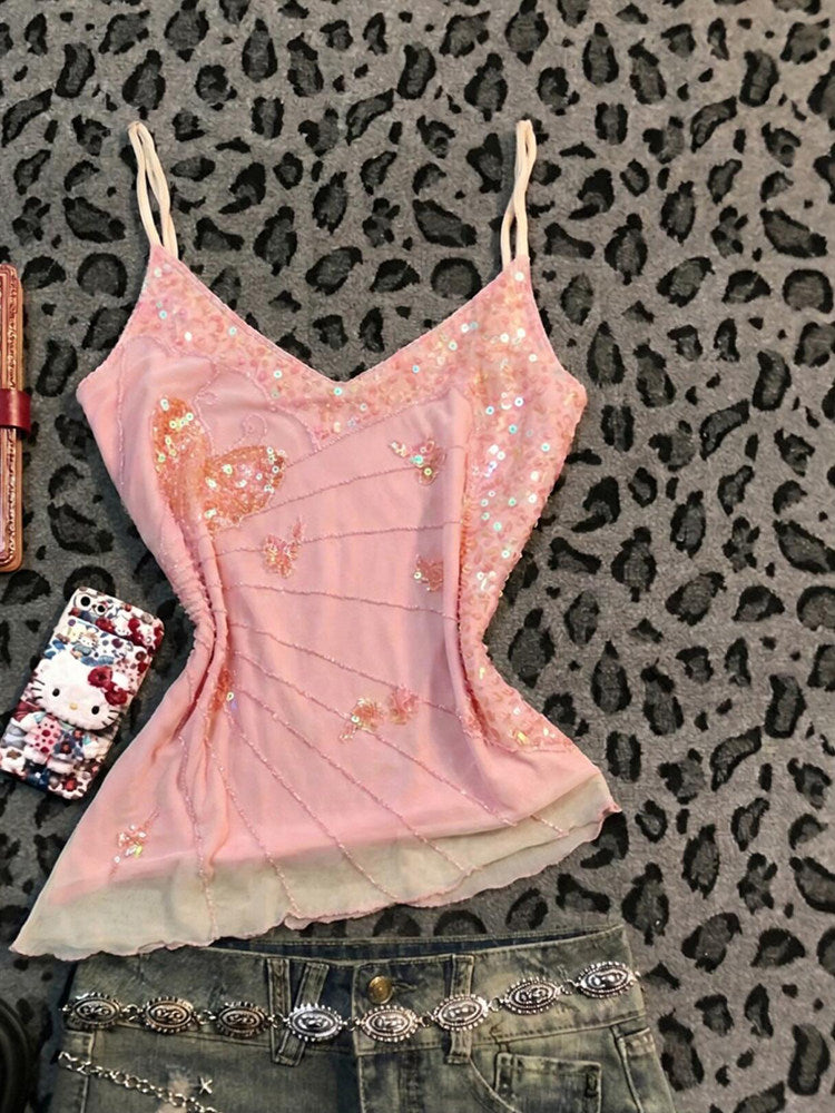 holiday pink lace tank top