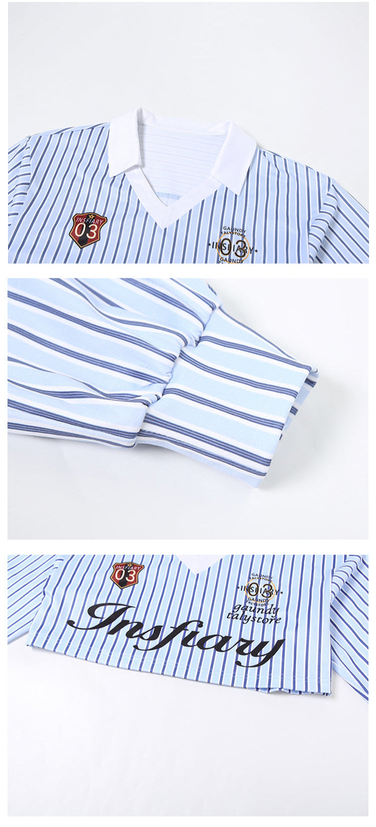 Preppy Sporty Blue Striped Lapel Long-sleeved Shirt