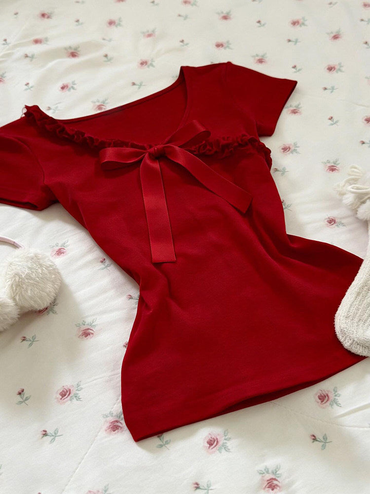 retro red bow shirt