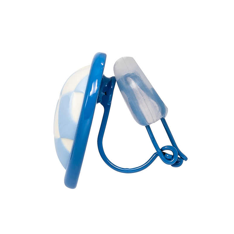 Y2K Blue Checkerboard Heart Ear Clips