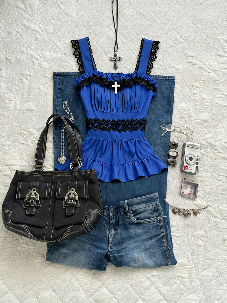retro blue lace tank top